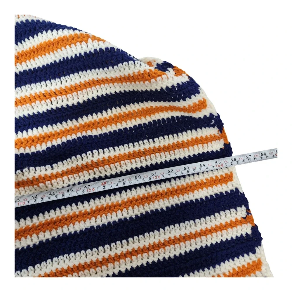 Handmade Crochet Broncos Chicago Bears Afghan‎ Blanket Navy Orange White Stripe